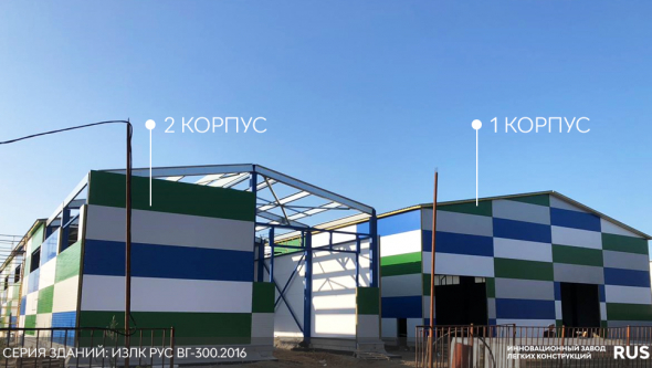 2 корпуса быстровозводимых зданий в п. Кардо-Лента. Серия: ИЗЛК РУС ВГ-300.2016. Размеры: 2 корпуса
